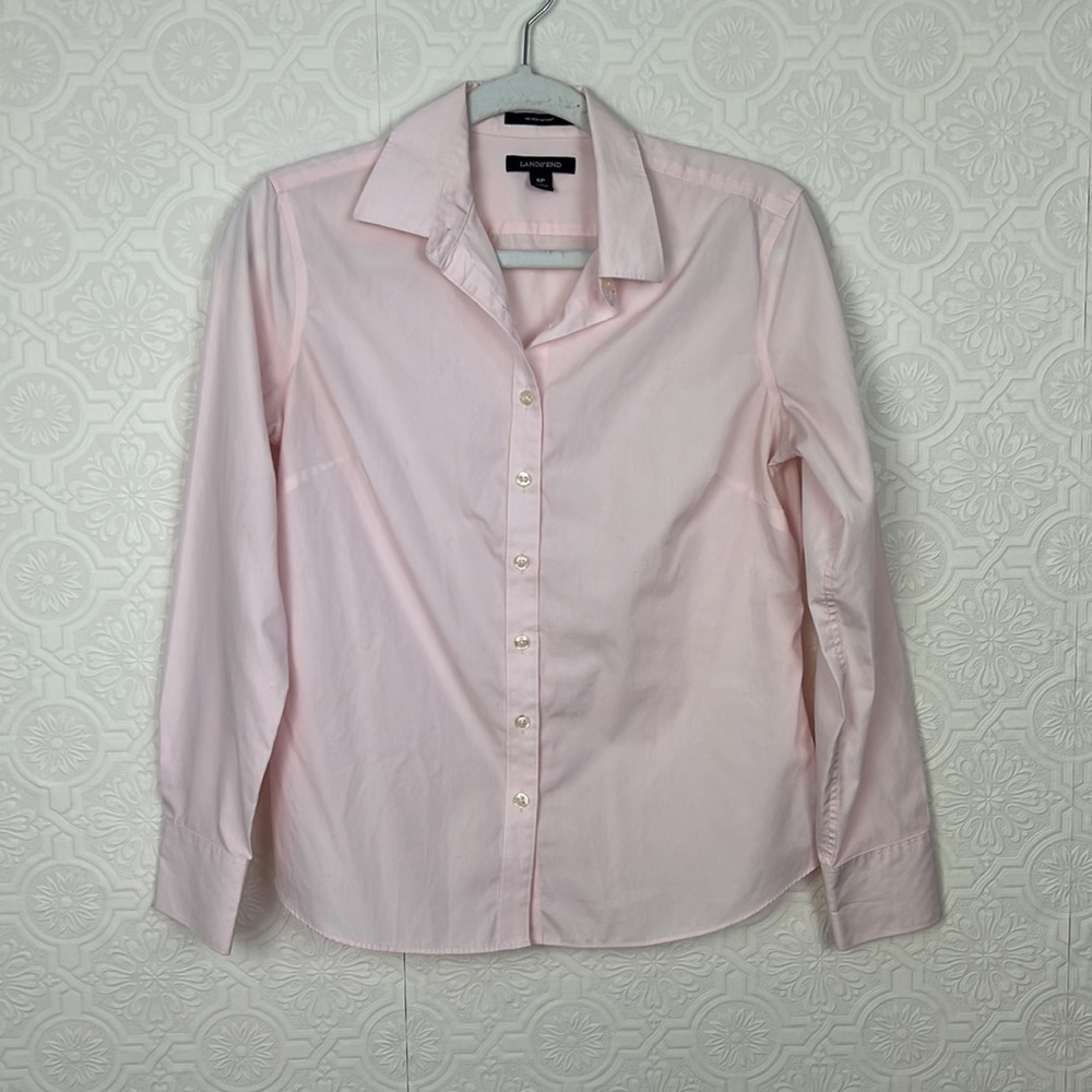 Lands End No Iron Supima Cotton Light Pink‎ Button Up Career Work Wear 6P Petite